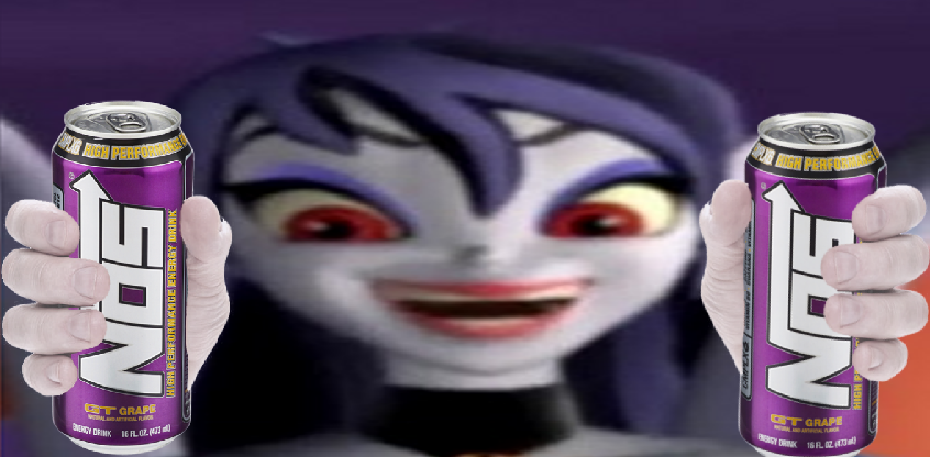 The Purple Fairy Villian from NEOPETS THE DARKEST FAIRY excited about NOS Energy Drinks